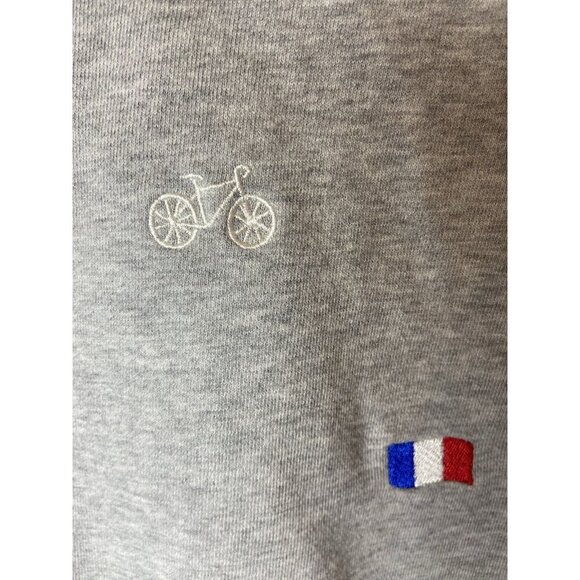 Talbots Sweatshirt Shirt France Flag Bonjour Embroidery Gray Red Blue S Petite - Picture 2 of 5